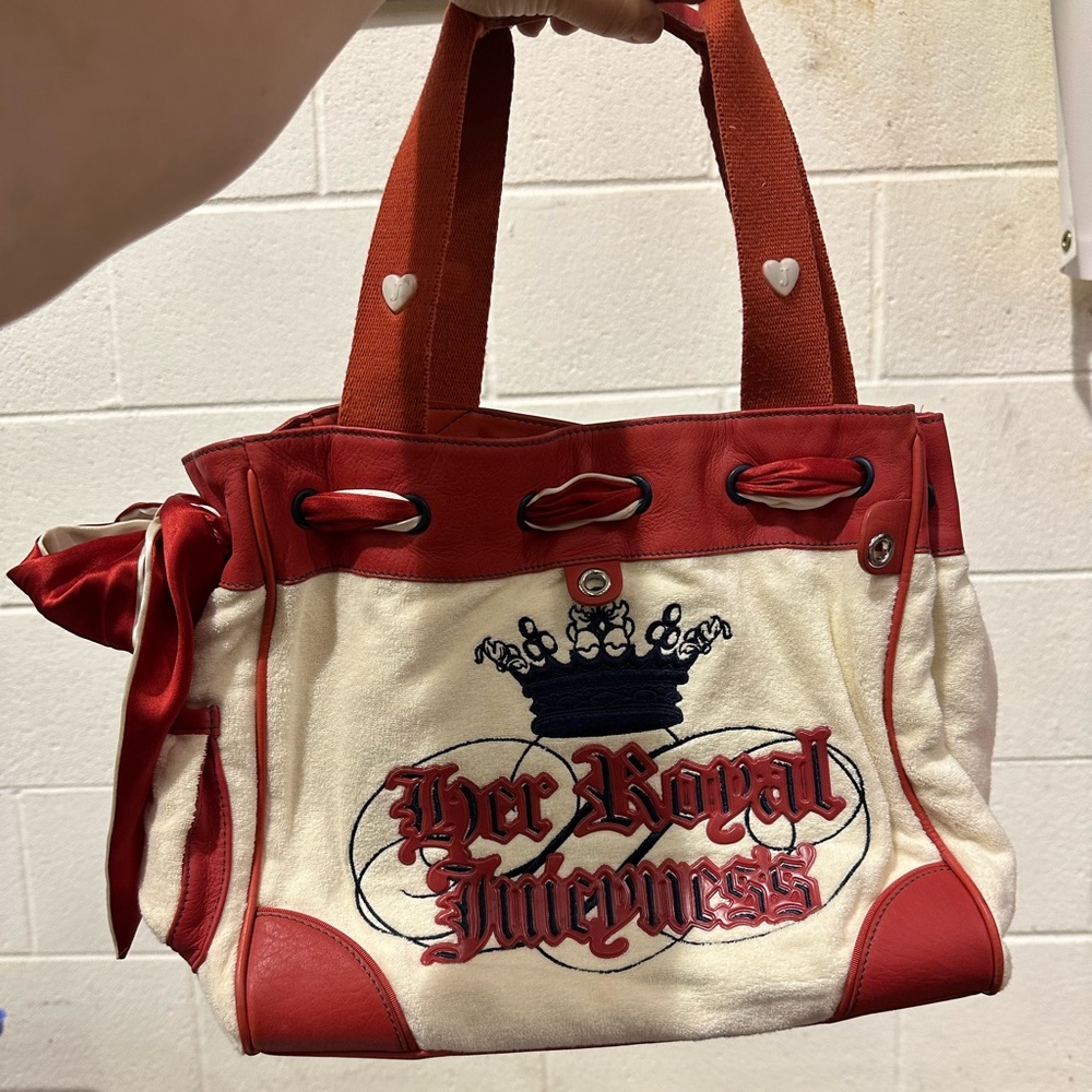 Juicy Couture Vintage Daydreamer Velvet and Leather Shoulder Tote Bag Y2K